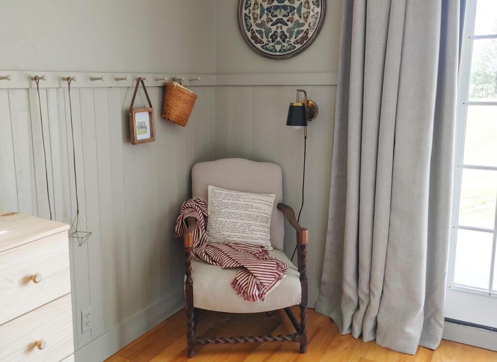 French Provencal chair in the corner of a cozy room.