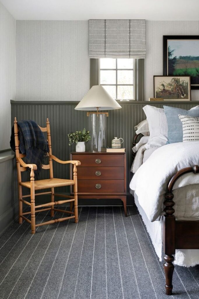 Roman blinds window treatment in bedroom